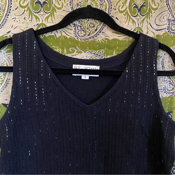 St. John Evening Black Sleeveless Embellished Knit Blouse Size Small - Picture 2 of 12